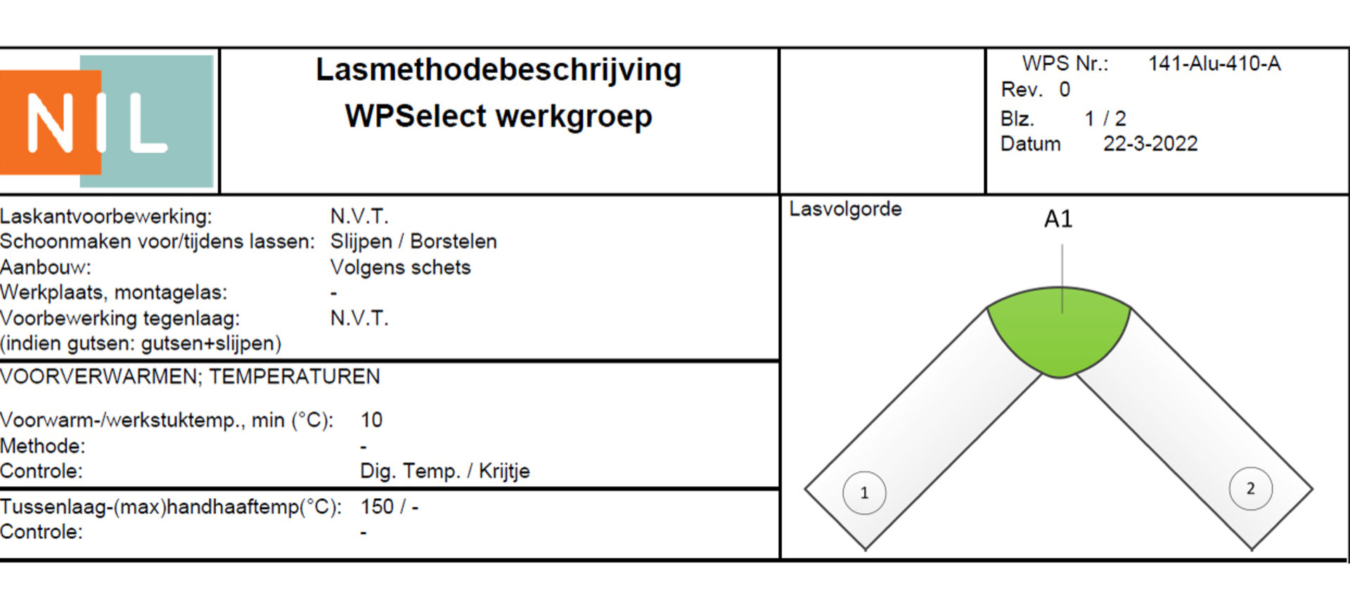 WPS-en bij TIG Aluminium niveau 1